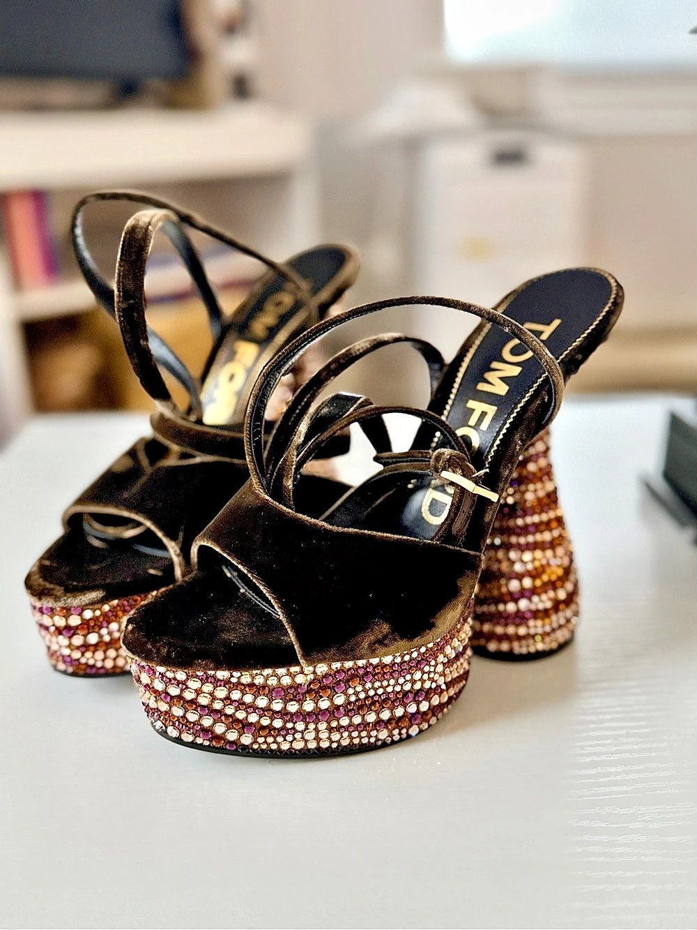 Tom Ford Velvet Disco 5.5 inch Crystal-Embellished Platform heels —circa 2020/21